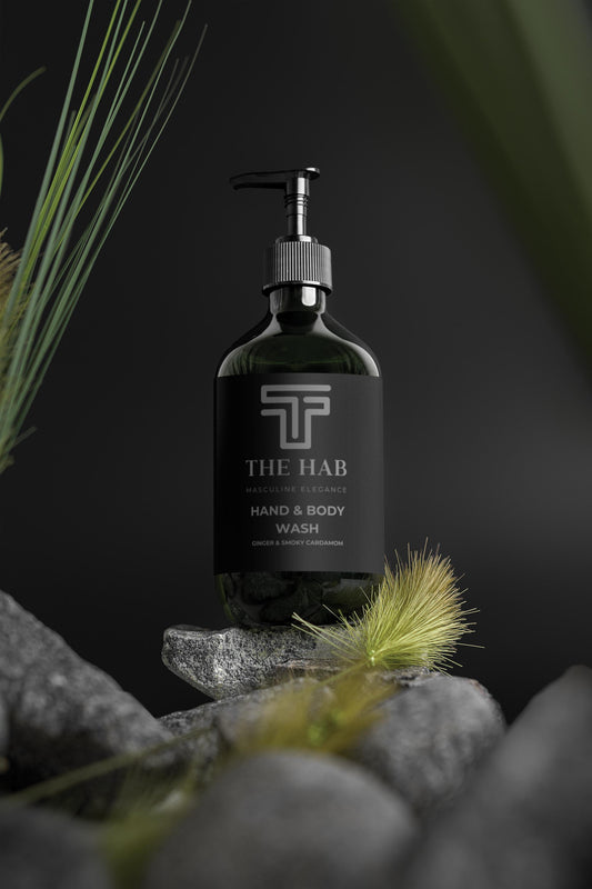 The HAB Hand and Body Wash Ginger Cardamom on rocks