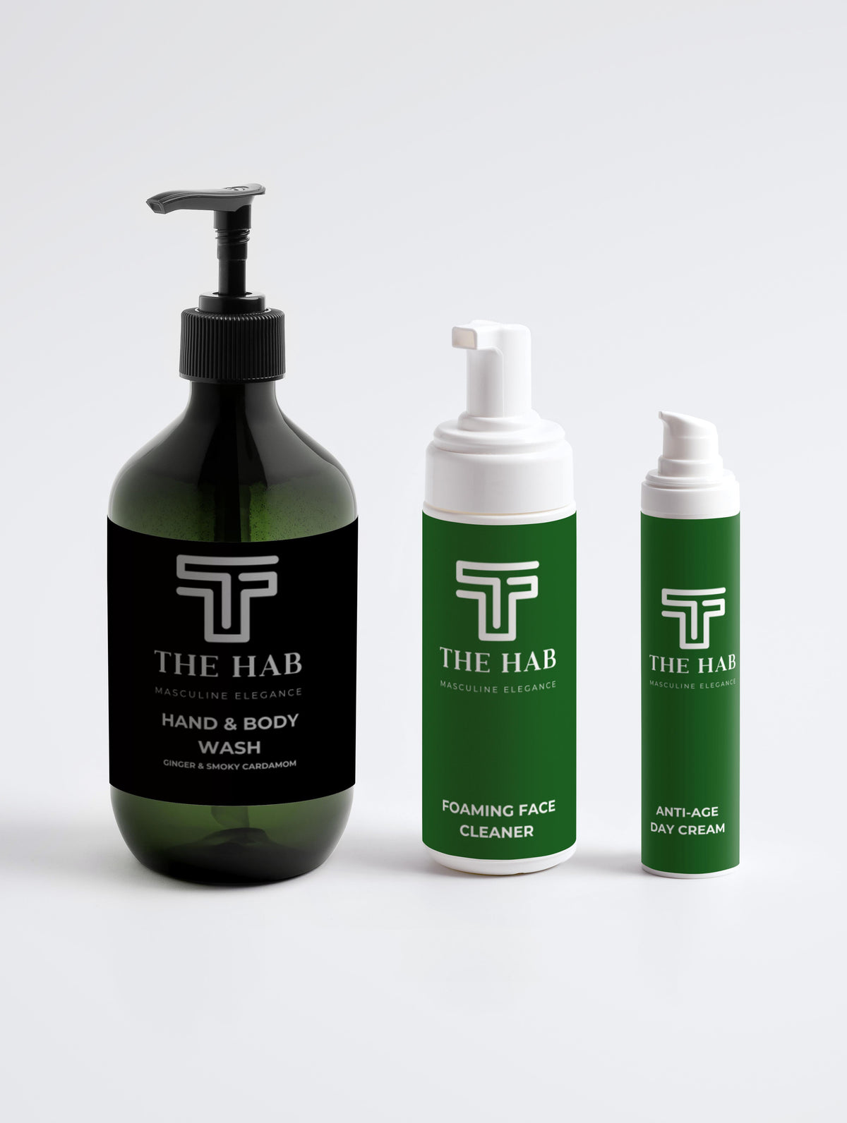 The HAB Gift Set: Hand and Body Wash Ginger Cardamom, Foaming Face Cleaner and Anti-Age Day Cream