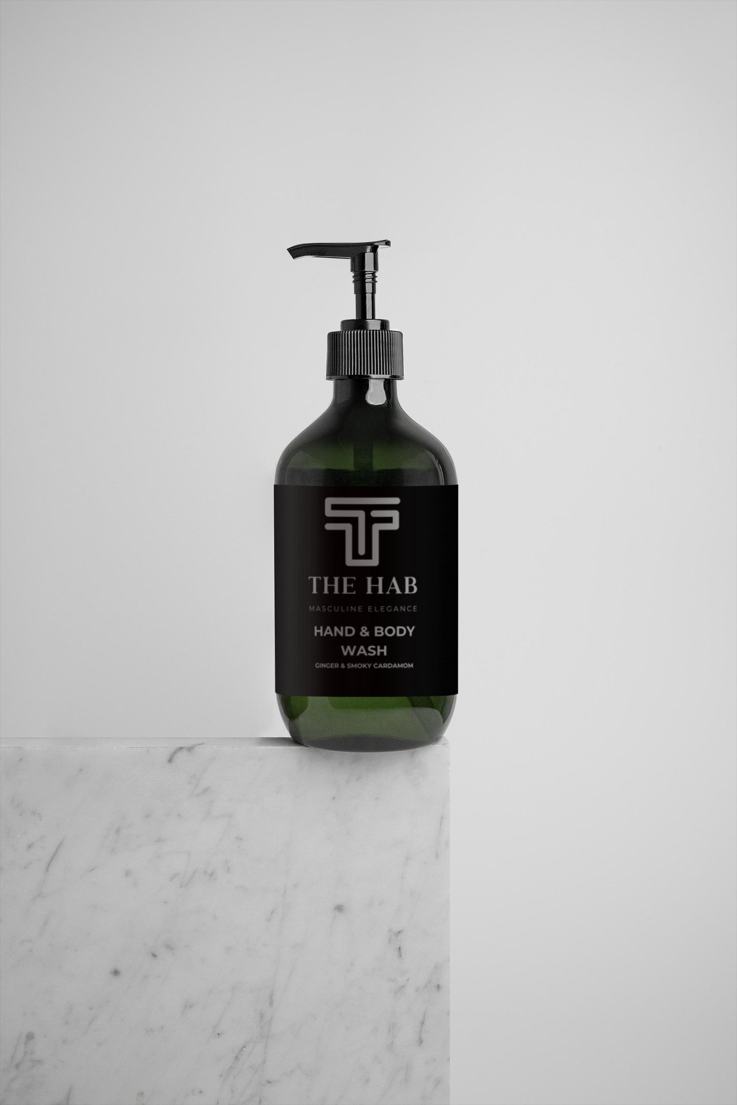 The HAB Hand and Body Wash Ginger Cardamom on marble